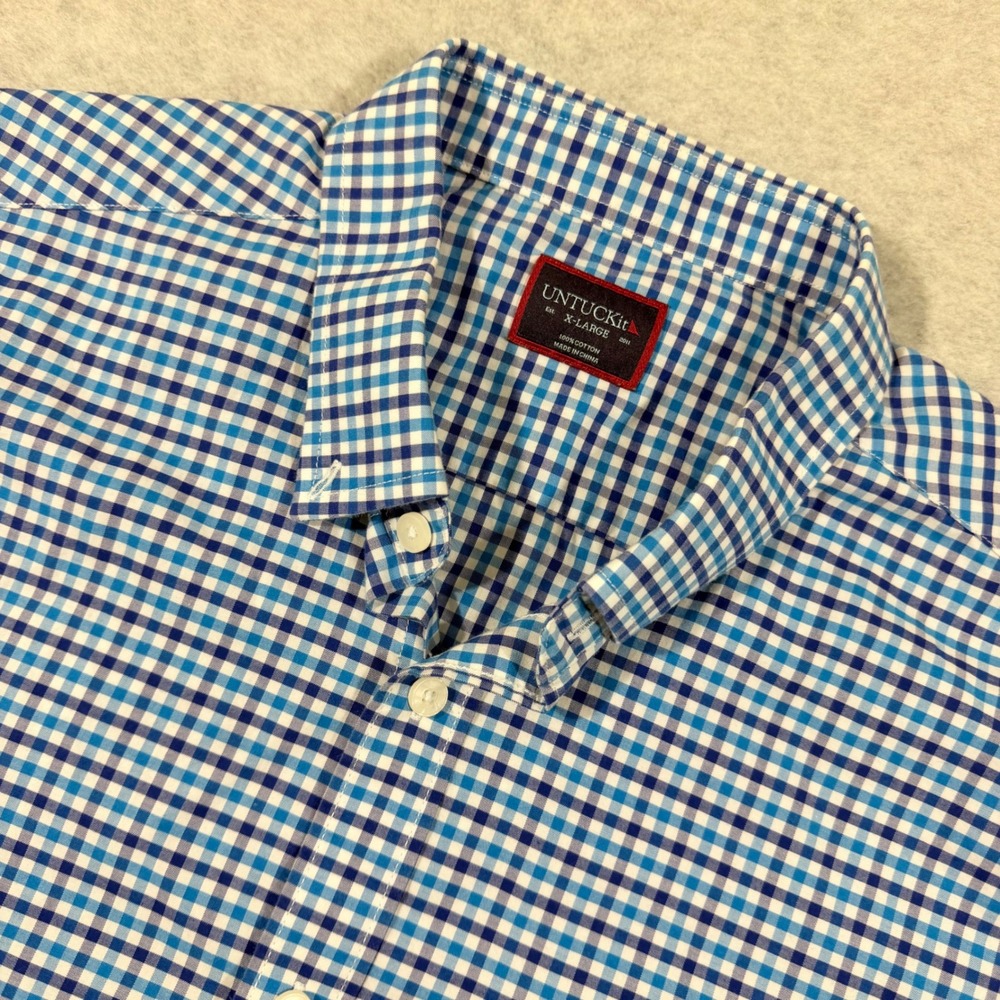UNTUCKit Manzanilla Blue Gingham Short Sleeve Button Down‎ Shirt XL 33997 Mens